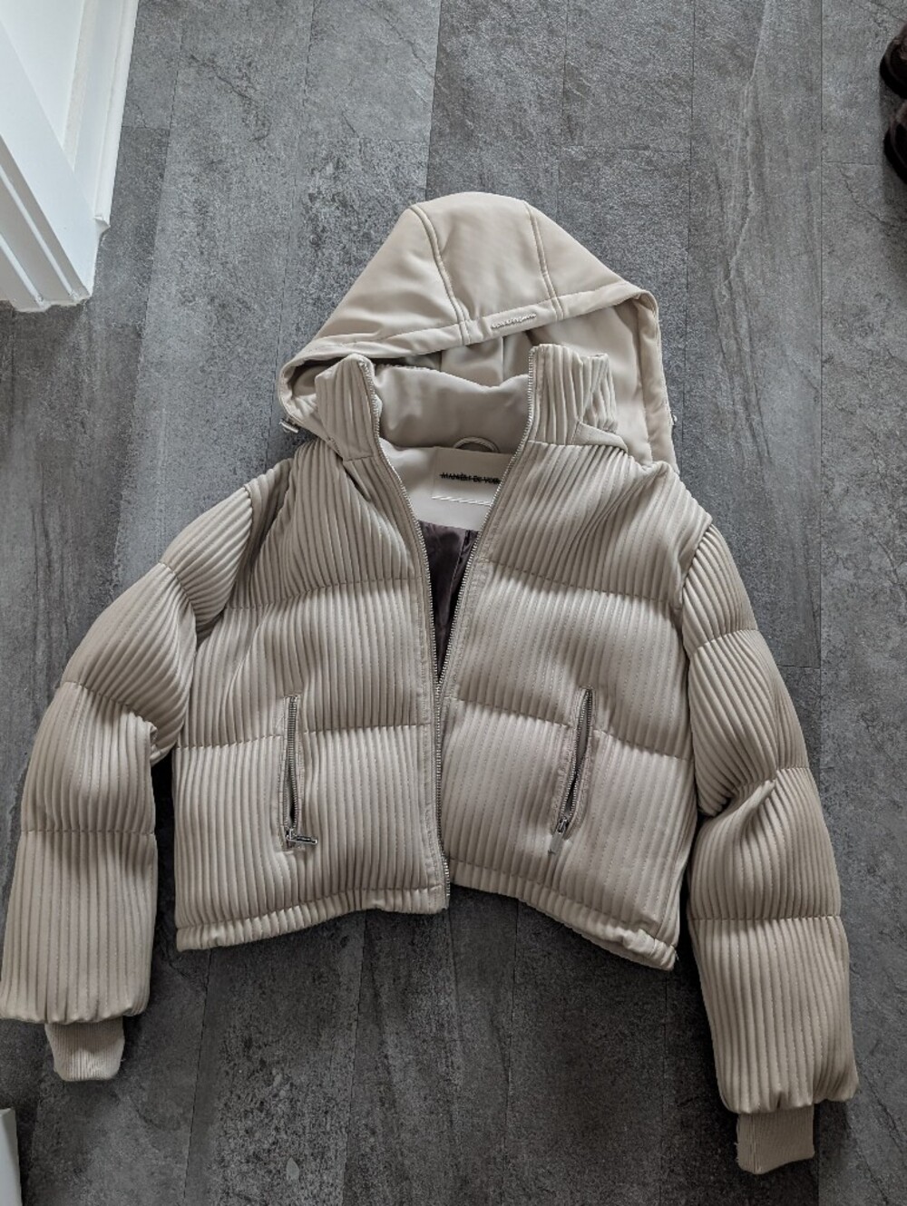 Maniere De Voir Ribbed Vegan Leather Puffer Jacket